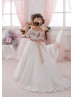 Off Shoulder Sequined Lace Tulle Long Flower Girl Dress